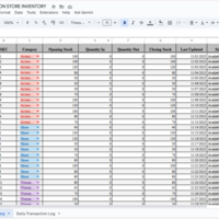 Master inventory spreadsheet used to track items