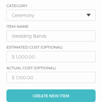 Moneta Wedding Budget App - Filled Out Form Modal