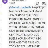 Client response after I successfully assisteded