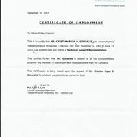 Certificate of Employment
