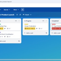 Trello board for "Zack's Product Launch" with task statuses.