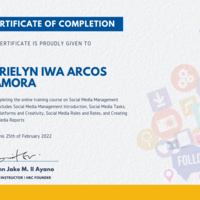 Social Media Management Course Certificate