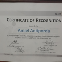 Recognition for Top Team scores for Customer Satisfaction