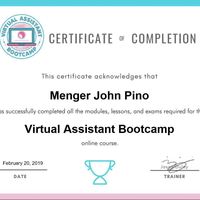 Virtual assistant certification from https://vabootcamp.ph/