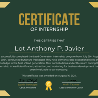 Certificate of Lead Generation Internship 2