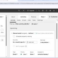 HubSpot CRM showing deals, contacts, and follow-ups.