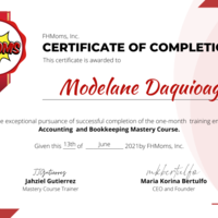 Bookkeeping Mastery Course Certificate