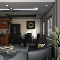Interior Render of Living Room and Kitchen