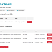 Devconnector dashboard page
