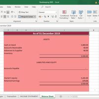 Bookkeeping using Ms Excel Balance Sheet