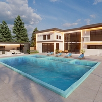 3d house design with pool & patio