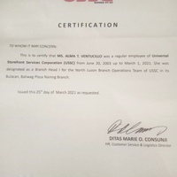 Certificate of Recommendation as Branch Manager