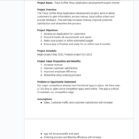 A Project charter developed for a Coffee shop 