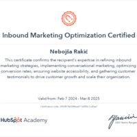 Inbound Marketing Optimization Hubspot Academy Certificate
