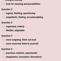 MBTI Quiz App Questionaire