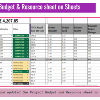 Budget and Resource sheet on Excel