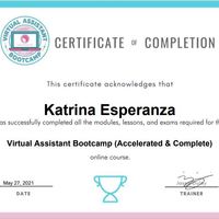 Certificate for Virtual Assistant Bootcamp
